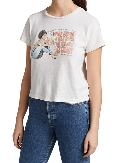 Shop Re/done Who Needs A Man Classic T-shirt In Vintage White