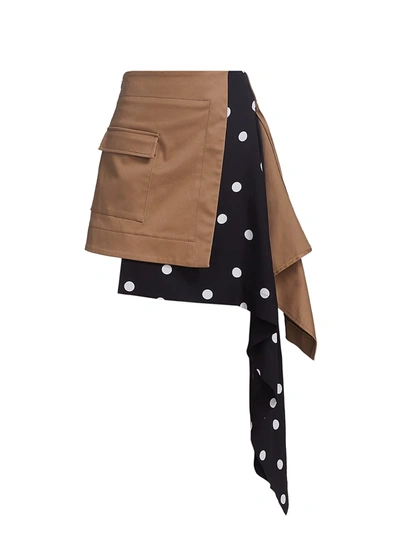 Shop Monse Cascade Trench Polka Dot Skirt In Dark Khaki Multi
