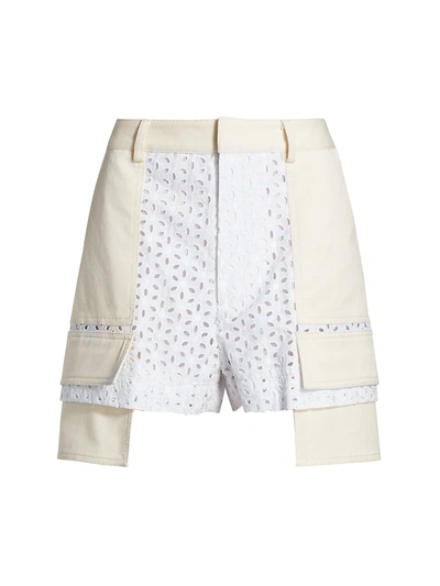 Shop Monse Extended Patch Pocket Eyelet Shorts In White Multi
