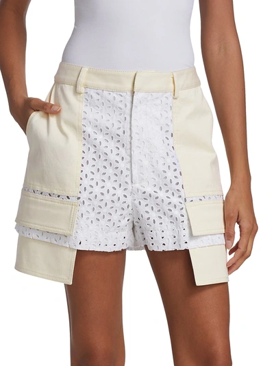 Shop Monse Extended Patch Pocket Eyelet Shorts In White Multi