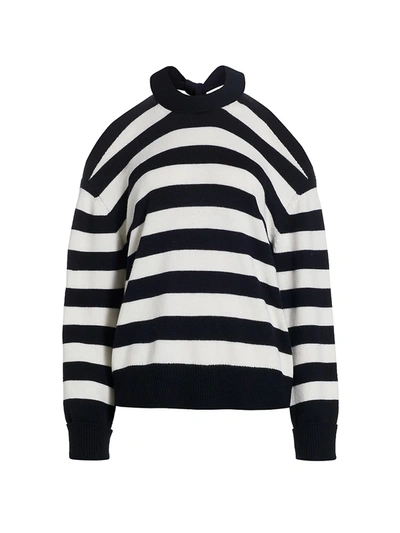 Shop Monse Stripe Merino Wool Halterneck Sweater In Midnight Ivory