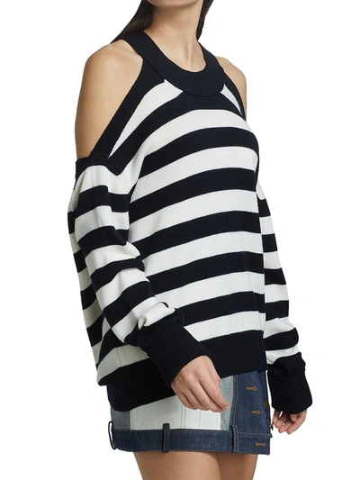 Shop Monse Stripe Merino Wool Halterneck Sweater In Midnight Ivory