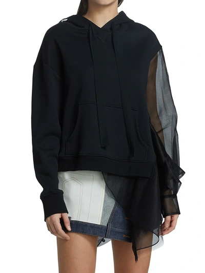 Shop Monse Deconstructed Tulle Hoodie In Black