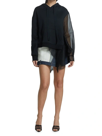 Shop Monse Deconstructed Tulle Hoodie In Black