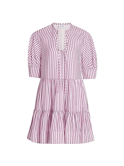 Shop Tanya Taylor Calyn Stripe Mini A-line Flounce Dress In Lacquer