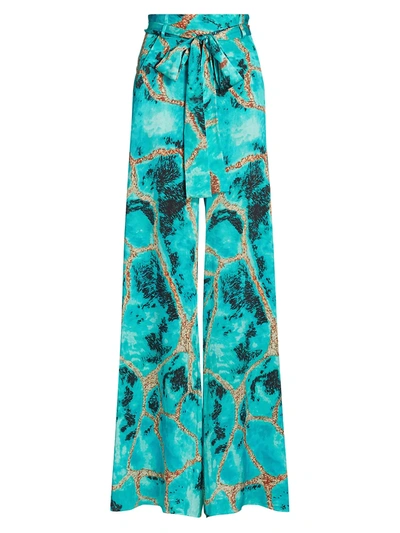 Shop Adriana Iglesias Mirna Printed Silk Palazzo Pants In Pool Blue