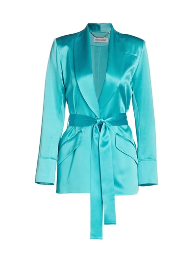 Shop Adriana Iglesias Iba Silk Belted Jacket In Pool Blue