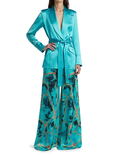 Shop Adriana Iglesias Iba Silk Belted Jacket In Pool Blue