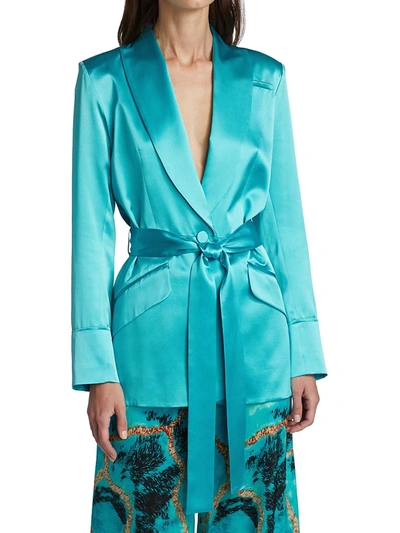 Shop Adriana Iglesias Iba Silk Belted Jacket In Pool Blue