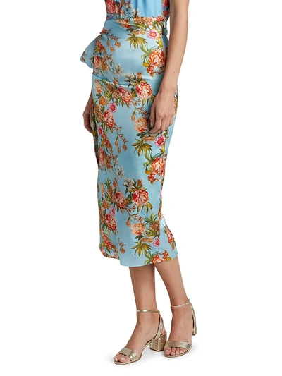 Shop Adriana Iglesias Brun Floral Stretch-silk Skirt In Pool Blue