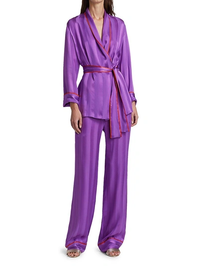 Shop Adriana Iglesias Olbia Piped Silk Pants In Purple Shadow