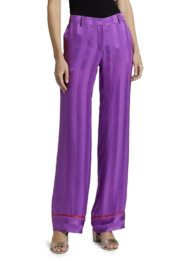 Shop Adriana Iglesias Olbia Piped Silk Pants In Purple Shadow