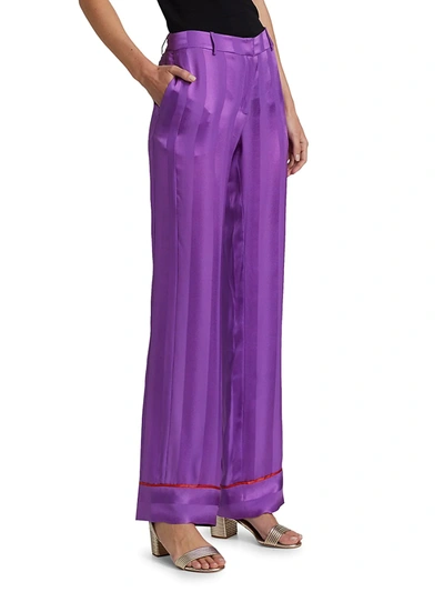 Shop Adriana Iglesias Olbia Piped Silk Pants In Purple Shadow