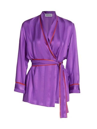 Shop Adriana Iglesias Waldorf Piped Silk Pajama Top In Purple Shadow