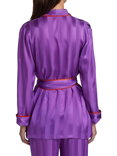 Shop Adriana Iglesias Waldorf Piped Silk Pajama Top In Purple Shadow