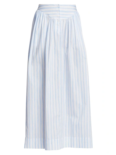 Shop Rosetta Getty Gathered Yoke Maxi Skirt In Baby Blue White
