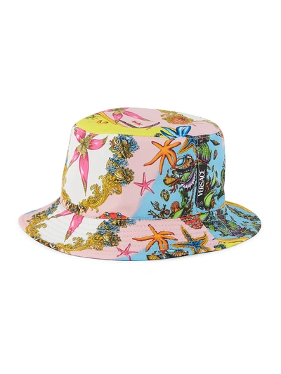 Shop Versace Tr Sor De La Mere Printed Bucket Hat In Light Pink Multicolor