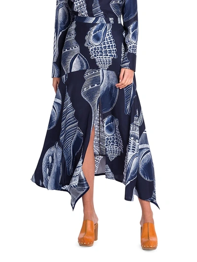 Shop Stella Mccartney Ariah Shell-print Silk Skirt In Navy