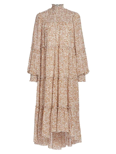 Shop Cinq À Sept Rika Printed High-low Midi Dress In Cinnamon Ivory