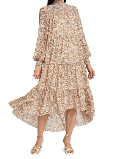 Shop Cinq À Sept Rika Printed High-low Midi Dress In Cinnamon Ivory