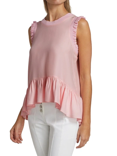 Shop Cinq À Sept Lenora High-low Silk Top In Cameo Pink