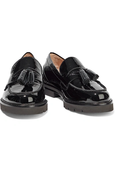 Shop Stuart Weitzman Adrina Tasseled Patent-leather Loafers In Black