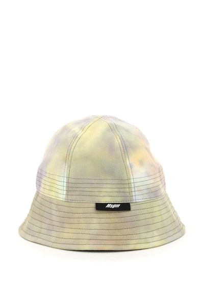 Shop Msgm Tie-dye Bucket Hat In Green,yellow,purple