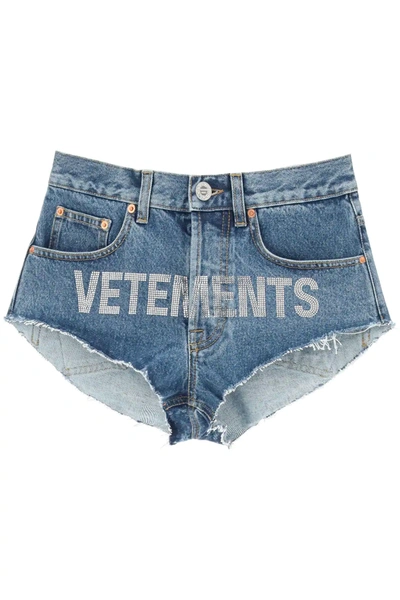 Shop Vetements Shorts With Crystal Logo In Blue