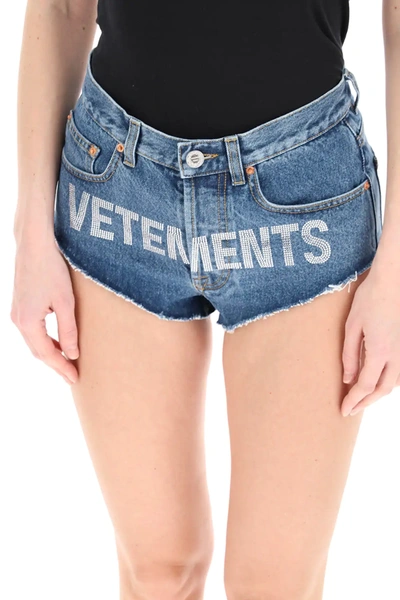 Shop Vetements Shorts With Crystal Logo In Blue