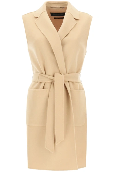 Shop Weekend Max Mara Educata Long Waistcoat In Beige