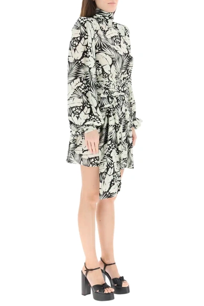 Shop Saint Laurent Exotic Flowers Mini Dress In White,black