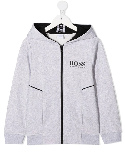 Shop Bosswear Logo-print Zip-up Hoodie In Grey