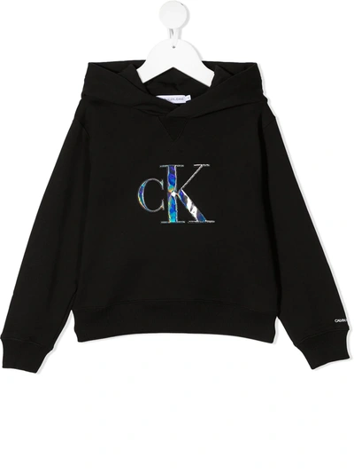 Shop Calvin Klein Teen Metallic Logo Hoodie In Black