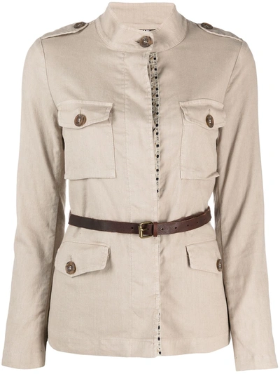 Shop Bazar Deluxe Belted Shirt Jacket In Neutrals