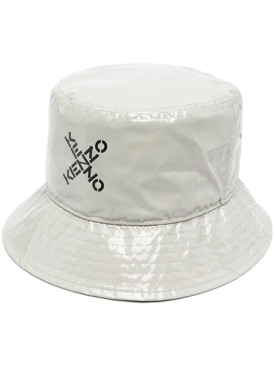 Shop Kenzo Logo Cross Bucket Hat In Grey