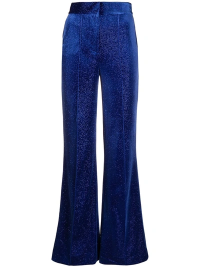 Shop Alice Mccall Velvet-sparkle Flared Trousers In Blue