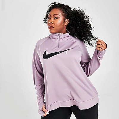 Shop Nike Women's Swoosh Run Half-zip Running Top (plus Size) In Purple Smoke