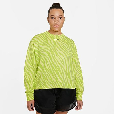 Shop Nike Women's Sportswear Icon Clash Animal Print Crewneck Sweatshirt (plus Size) In Light Zitron/dark Teal Green