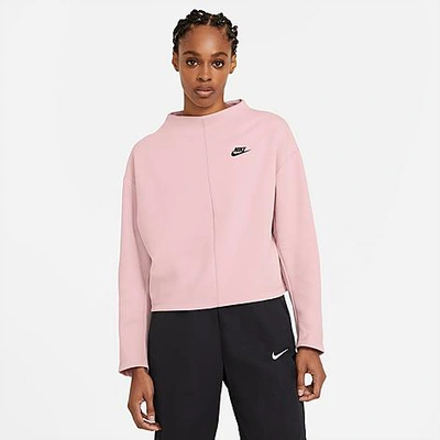 Shop Nike Women's Sportswear Tech Fleece Crewneck Sweatshirt In Champagne/black
