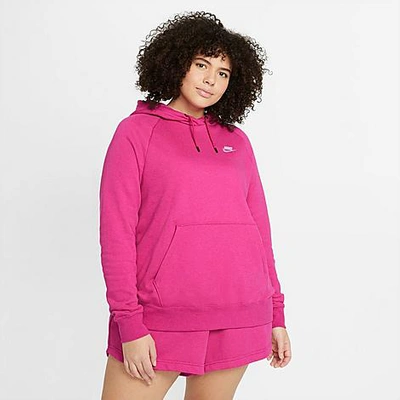 Shop Nike Women's Sportswear Essential Hoodie (plus Size) In Fireberry/heather/white