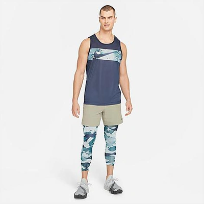 Shop Nike Men's Pro Three-quarter Camo Leggings In Light Pumice/pure Platinum