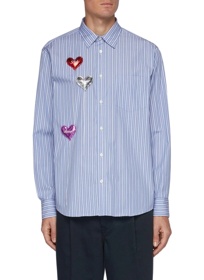Shop Doublet Metallic Heart Shape Balloon Motif Stripe Shirt In Blue