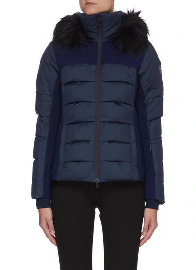 Shop Rossignol 'surfusion' Fur Collar Covershield Hybrid Puffer Ski Jacket In Blue