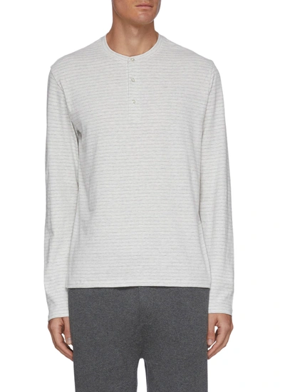 Shop Vince Pima Stripe Cotton Henley Shirt In Grey