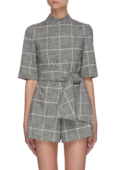 Shop Alice And Olivia Virgil' Check Print Tie Belt Playsuit In Grey