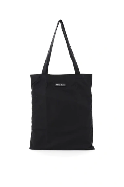 Shop Miu Miu Foldable Nylon Tote Bag In Black
