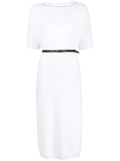 Shop Fabiana Filippi Belted Crew-neck Dress In White