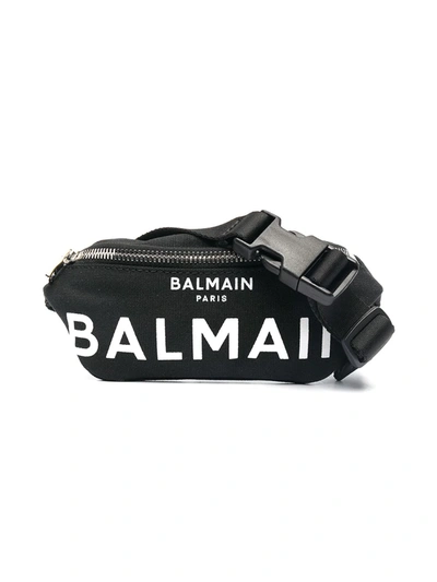 Shop Balmain Logo-print Cotton Belt Bag In Black