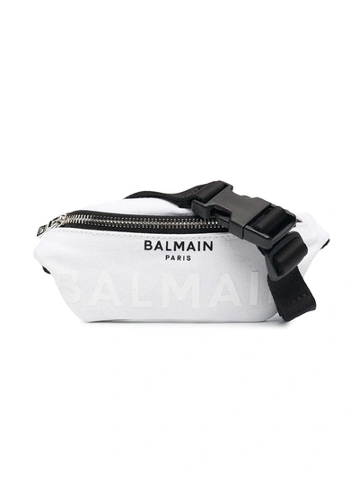 Shop Balmain Logo-print Cotton Belt Bag In White