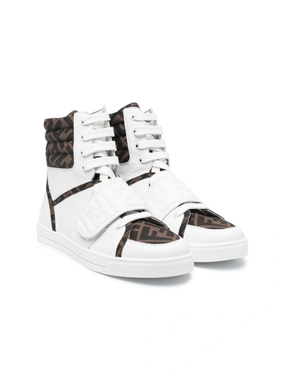 Shop Fendi Teen Ff-print High-top Sneakers In White